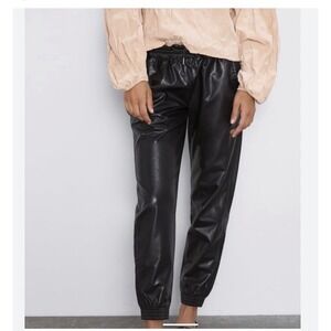 Zara Faux Leather Jogger Pants Black Elastic Waist Women's S‎ Streetwear Capsule